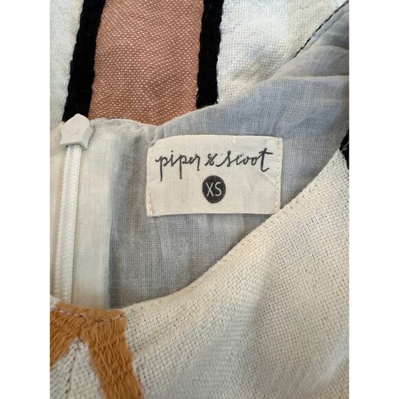 Piper & Scoot Cotton Midi Dress XS India Geometric Boho White Grey Peach - Picture 8 of 13